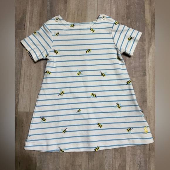 Joules Other - Joules 9-12m Girls Dress Christina Blue Stripe Bumble Bee Spring Short Sleeve